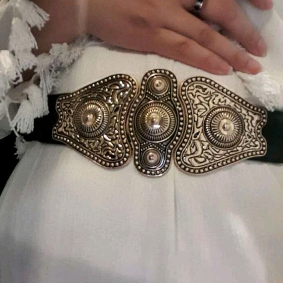 Corset Wide Waist Elastic black & gold statement Belt - Picture 10 of 13